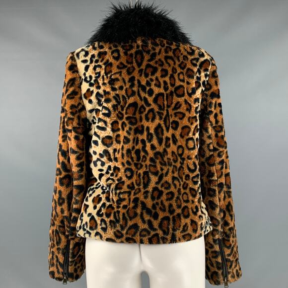 ADRIENNE LANDAU Size M Black Orange Polyester Blend Biker Jacket - Picture 4 of 8